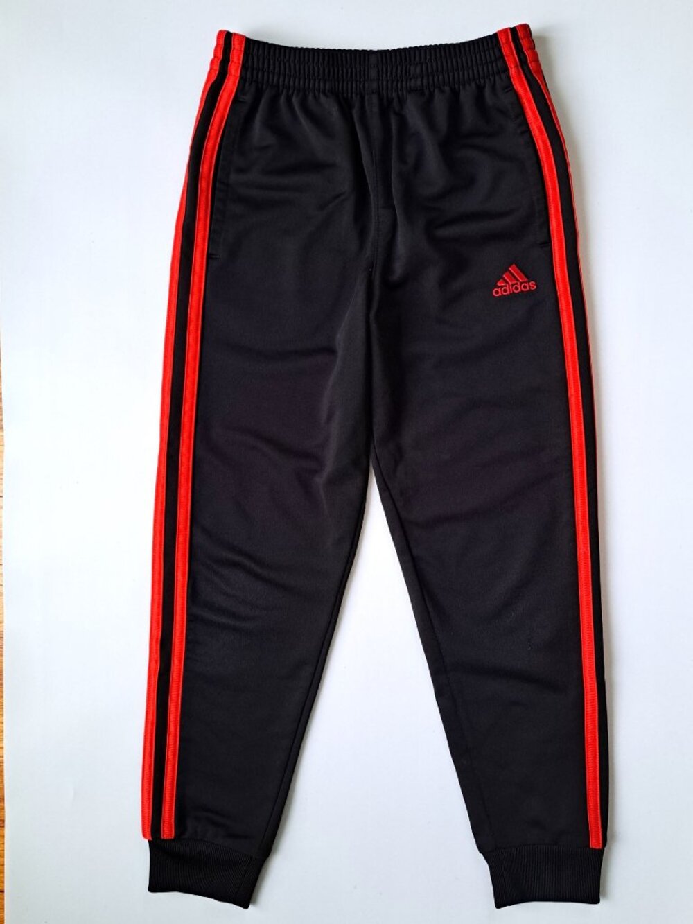 Adidas Tricot Jogger Pants Boys Size-7 Black/Red 3 Stripe Track Pants